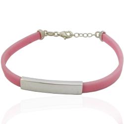 Bracciale bambina cm 17-19 con caucciù rosa e targa in argento 925 da personalizzare