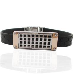 Bracciale con cinturino in caucciù squamato e targa centrale in acciaio a rete con particolari in oro - personalizzabile -