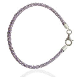 Bracciale unisex in cuoio cerato viola con catena pallina e chiusura in argento titolo 925 cm 19