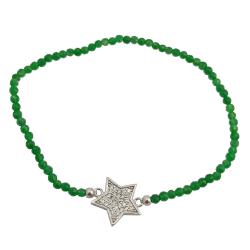 Bracciale elastico con pietre dure verdi e stella centrale in argento 925 con zirconi bianchi