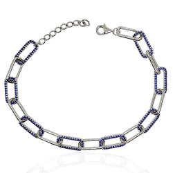 Bracciale forzatina allungata in argento 925 rodiato con zirconi capri blue