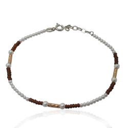 Bracciale mm 2 modello brown in argento 925 rodiato e ramato con perline bianche