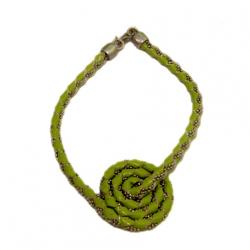 Bracciale spirale in pelle verde con catena a pallina in argento titolo 925 rodiato