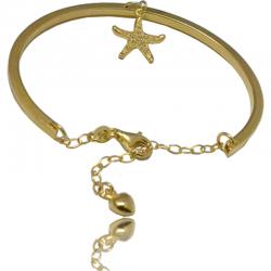 Bracciale donna rigido canna quadrata mm 3 in argento 925 placcato oro con ciondolo stella marina con strass 