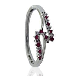 Bracciale rigido alla schiava in metallo argentato con zirconi bianchi e rosso violaceo