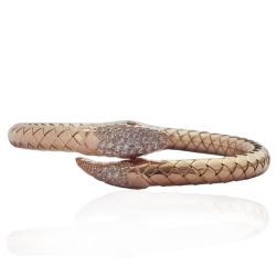 Bracciale rigido a serpente mm 6 snake in argento 925 ramato con zirconi bianchi e rossi