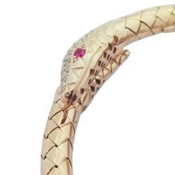 Bracciale rigido a serpente mm 6 snake in argento 925 ramato con zirconi bianchi e rossi