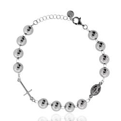 Bracciale rosario in argento 925 rodiato a giro totale con pallina liscia da 8 mm cm 17-21