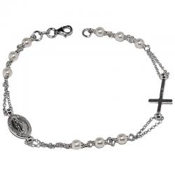 Bracciale rosario cm 19 in argento 925 rodiato con perline mm 4 con croce e madonna miracolosa