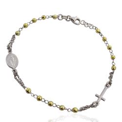 Bracciale rosario a giro totale rodiato cm 21 con pallina faccettata mm 3 in argento 925 placcato oro giallo