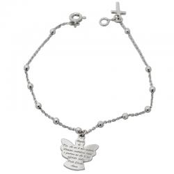 Bracciale rosario forzatina con angelo di dio con preghiera incisa in argento 925 rodiato