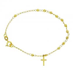 Bracciale rosario in argento 925 placcato oro con pallina liscia mm 3 e croce a ciondolo