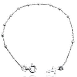 Bracciale rosario forzatina cm 19 in argento 925 con pallina liscia mm 2,5 e croce mm 12x6