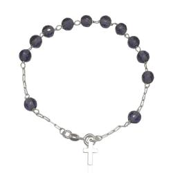 Bracciale a rosario in argento titolo 925 cm 21 con sfere da 6 mm in cristallo ametista