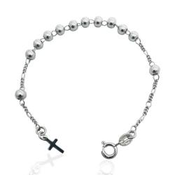 Bracciale rosario maglia grumettina alternata 3+1 in argento 925 con pallina liscia da 5 mm e croce