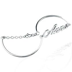 Bracciale semi rigido con nome con cinturino a canna tonda in argento 925 rodiato - tutti i nomi -