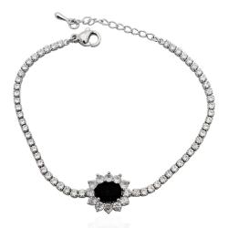 Bracciale tennis kate placcato rodio con strass bianchi e centrale nero