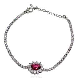 Bracciale tennis kate placcato rodio con strass bianchi e centrale rosso