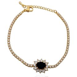 Bracciale tennis kate placcato oro con strass bianchi e centrale nero