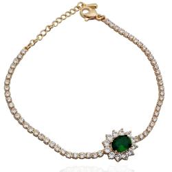 Bracciale tennis kate placcato oro con strass bianchi e centrale verde