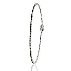 Bracciale Tennis In Argento 925 Rodhiato Con Zirconi Neri - Unisex, Chiusura Di Sicurezza, 3 Mm
