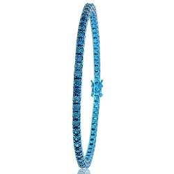 Bracciale tennis mm 3 in argento galvanico azzurro titolo 925 con zirconi azzurri cm 18