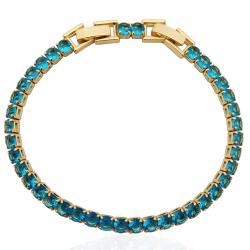 Bracciale tennis unisex mm 3,5 placcato oro con strass azzurri doppia chiusura cm 17-20