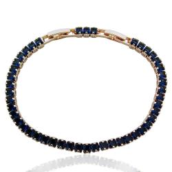 Bracciale tennis unisex mm 3,5 rosato con strass blu doppia chiusura cm 17-19