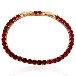 Bracciale tennis unisex mm 3,5 rosato con strass rossi doppia chiusura cm 17-19