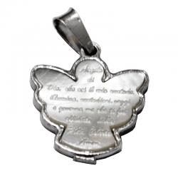 Ciondolo angelo di dio in argento 925 rodiato mm 23x20 con preghiera incisa su madreperla