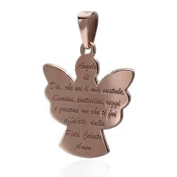 Ciondolo Angelo di dio mm 25x24 con preghiera incisa in argento 925 placcato oro rosa
