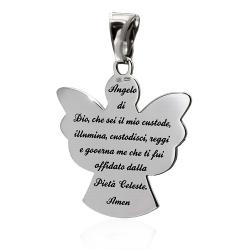 Ciondolo Angelo di dio mm 25x24 con preghiera incisa in argento 925 rodiato