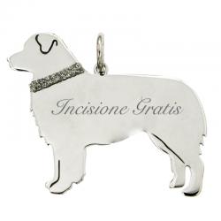 Ciondolo cane australian shepherd mm 30x25 in argento 925 rodiato  -Incisione Gratis-