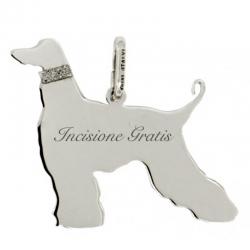 Ciondolo cane Levriero Afgano mm 22x20 in argento 925 rodiato con incisione gratis