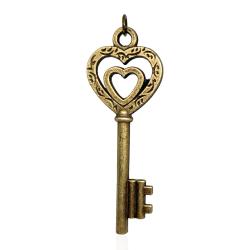 Ciondolo chiave doppio cuore mm 51x19 in lega di bronzo