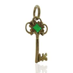 Ciondolo chiave mm 27 in argento 800 placcato oro giallo con vetro cattedrale verde
