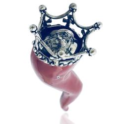 Ciondolo corno con corona a punte cm 12 in argento microfono brunito titolo 800 e smalto rosso