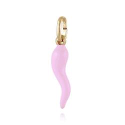 Ciondolo corno mm 18 in argento 925 dorato con smalto rosa