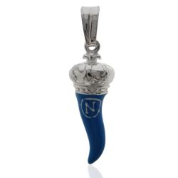 Ciondolo scaramantico corno napoli mm 27x9 con corona in argento 925 smaltato azzurro