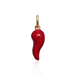 Ciondolo corno panciuto mm 22 in argento 925 dorato e smalto rosso