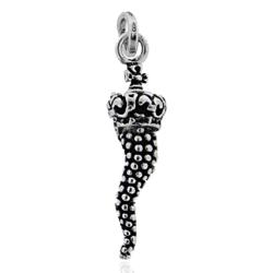Ciondolo corno puntinato mm 34 con corona in argento microfuso 800 brunito