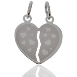 Ciondolo cuore divisibile mm 20x20 satinato bianco con cuoricini in argento 925 -Personalizzabile-