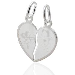 Ciondolo cuore divisibile mm 20x20 satinato bianco con Cupido argento 925 -personalizzabile-