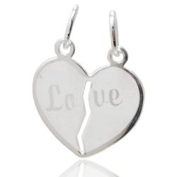 Ciondolo cuore divisibile mm 20x20 satinato bianco con scritta Love in argento 925 -personalizzabile-