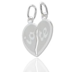 Ciondolo cuore divisibile mm 20x20 Io Te in argento 925 satinato bianco-personalizzabile-