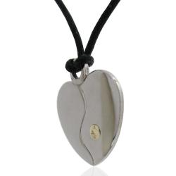 Ciondolo cuore personalizzabile mm 20x18 in acciaio lucido con borchia in oro e collana in cuoio