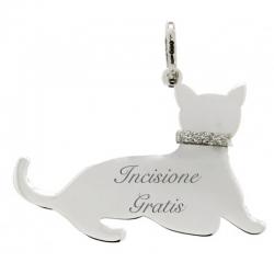 Ciondolo gatto felice mm 22x30 in argento 925 rodiato da personalizzare