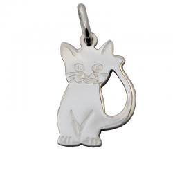 Ciondolo gatto in argento 925 rodiato mm 22x14 personalizzabile con incisione gratis