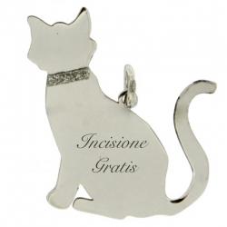 Ciondolo gatto innamorato in argento 925 rodiato - Incisione gratis -
