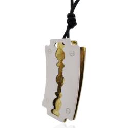 Ciondolo Lametta mm 35x19 in acciaio bicolore bianco-oro con collana in seta cerata